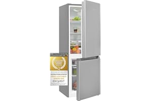 Exquisit Kühl- und Gefrierkombination KGC231-60-010E silber | Standgerät | 175 l Volumen | Silber | LED-Licht | Kühlen und Gefrieren | Glasablagen und Türablagen | einfache Temperaturregelung