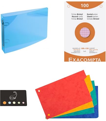Classeur Fiches Bristol + 100 Fiches Quadrillées 10x15cm + Intercalaires Blumie Bleu Ciel