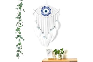 JZK Evil Eye white dream catcher, feather dream catcher with beads for bedroom decoration, wall hanging ornament, Gothic gift, devil eye macrame dreamcatcher