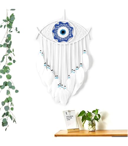 Tiardey Atrapasueños Mal De Ojo Con Plumas Artesanal - Amuleto De La Suerte Y Protección Para Decoración Del Hogar (Diámetro 36cm)