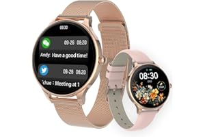 FOREVER Smartwatch Damen Rose Gold Velora SB-306 AMOLED-Touchscreen 1,19 Zoll - Schrittzähler Uhr Damen Pulsuhr Menstruationszyklus Schlafmonitor Kalorien Fitnessuhr Smartwatch Wasserdicht iOS/Android