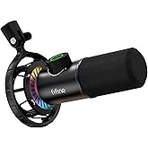 FIFINE USB Microphone Gaming, RGB Dynamiques Micro pour PC, Bouton de Silence & 3,5mm Prise Casque, Plug and Play Microphone 