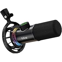FIFINE USB Microphone Gaming, RGB Dynamiques Micro pour PC, Bouton de Silence & 3,5mm Prise Casque, Plug and Play Microphone