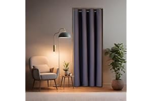 ‎TINYCURTAINS tinycurtains, Türvorhang mit Teleskopstange, einfache Montage in nur 1 Minute ohne Bohren (Türvorhang grau + Stange Silber, Vorhang 210 x 150 cm (HxB); Stange 70-120 cm)