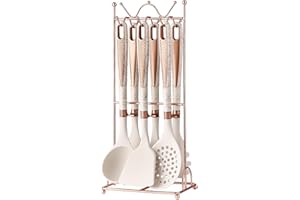 AVEKI Lot de 7 ustensiles de cuisine en silicone avec support, sans BPA et résistants à la chaleur, ustensiles de cuisine antiadhésifs (blanc)