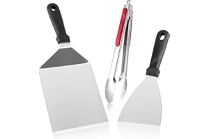 Ezydka Spatola per Grill Angolare 3PCS Kit Pinza e Spatola per Barbecue, Spatola da Grill Professionale per Sollevare e Girare Hamburger, Uova, Bistecche