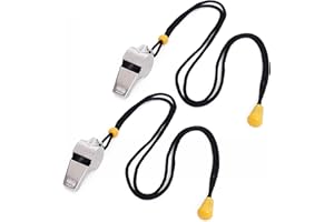 EUZUXU 2 Pezzi Fischietto, Fischietti Sportivi in Acciaio Inox con Cordino, per attività all'aperto, Arbitri, Allenatori, Bagnini, Calcio