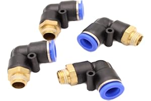 CNCTEC Acoplamiento neumático de 90° 1/4" a 12 mm, 4 unidades de conexión de aire comprimido (R 1/4" - 12 mm)