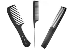 DEEDPF Zestaw 3 szt., antystatyczny grzebień z włókna węglowego, do salonu fryzjerskiego, dla kobiet i mężczyzn, odporne na wysokie temperatury włókno węglowe, grzebień ze stali nierdzewnej (czarny)