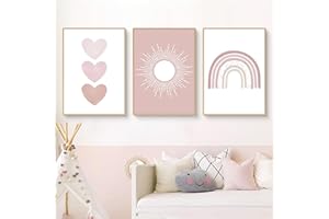 Ueiwffzo 3er Poster Set Bilder Kinderzimmer Mädchen Rosa Regenbogen Bilder, Babyzimmer Deko Leinwand Bilder Wandbilder, Wandposter Babyzimmer Deko, Ohne Rahmen (30x40cm)