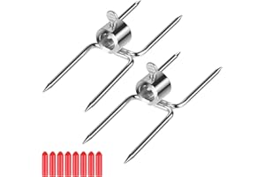 CPROSP 2PCS Agujas de Carne para la Barbacoa con Diámetro de 15mm, Pinzas de Carne para Pincho Giratorio, con Tornillo de Bloqueo con Tapa Protectora Roja, Acero inox