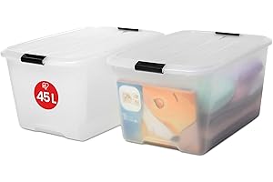 Iris Ohyama Aufbewahrungsbox mit Deckel, 45L, 2er-Set, Transparent, Schnappverschlüsse mit Griffen, Stapelbar, Stark & Langlebig, Für Kleidung, Garage, Zuhause, Büro, Plastikbox, Lagerung TB-45