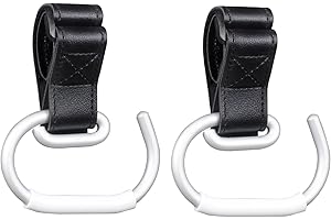 Vihir Gancho para cochecito de bebé, para bolsos, gancho para cochecito grande, universal, accesorios para cochecito, cuero PU+aleación de aluminio+funda protectora antideslizante de silicona
