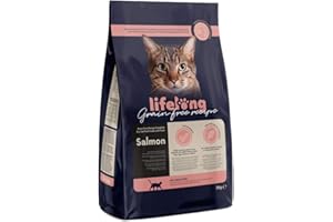 Marca Amazon - Lifelong - Alimento seco para gatos adultos con salmón fresco, receta sin cereales - 3 kg (Paquete de 1)