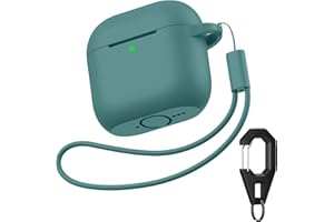Charlam Custodia Silicone per AirPods 4 2024, Morbida Case Integrale Che Copre la Custodia Protettiva Antiurto per Cover Airpods 4 Generazione con Cordino e Portachiavi, Verde Pino