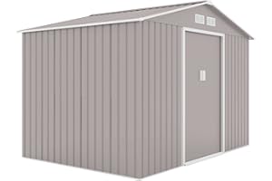 HATTORO S200 XXL Metall Gerätehaus 277x191x192cm Geräteschuppen Garten Schuppen Gartenhaus Satteldach (Hellgrau)