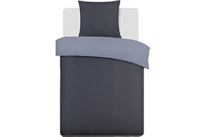 VISION - Copripiumino Reversibile - Antracite/Grigio - 135 x 200cm e federa 80 x 80cm - 100% Cotone