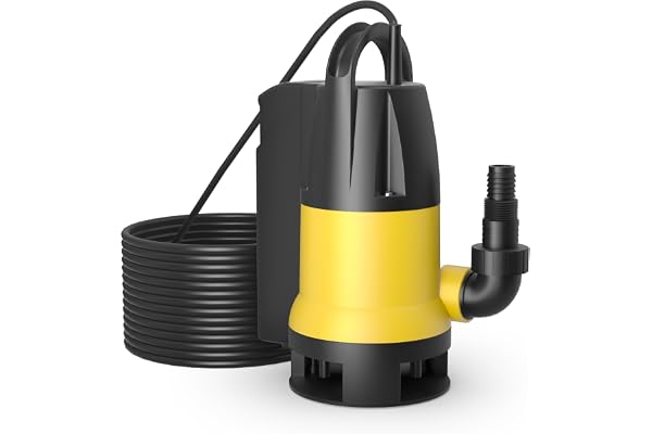 Wiltec Pompe électrique pour eaux sales – Submersible – 400 W / 8000 l/h – Refoulement max. 5 m – avec Flotteur – Particules jusqu’à Ø 35 mm – Arrosage Irrigation Jardinage Relevage Puisard Drainage
