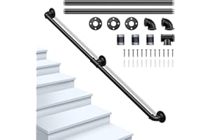 Corrimano per Scale Interne, Orifesio Passamano per Scale Interne, Ringhiera per Scale Interne Esterne per Anziani Disabili Bambini, Ringhiere per Scale Tubo Zincato Nero Antiscivolo, 150CM