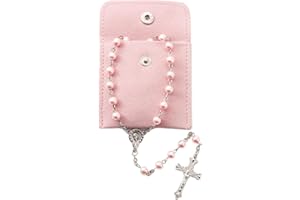 Calkkrer Chapelet catholique 1 pièce, Chapelet de Communion avec Croix rétro, Pochette Cadeau en Velours, Croix élégante pour baptême, Communion, Mariage, fête de Communion.