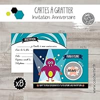 Cartes à gratter invitation anniversaire enfant garçon par lot de 8, monstre - réf.4
