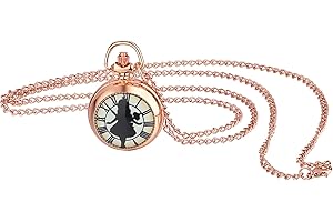 JewelryWe Reloj de Bolsillo para Mujer, Reloj Bolsillo de Árbol de la Vida de Moda Simple Estuche Número Arábigo Dial Señoras Collar Suéter Cadena Oro Rosa