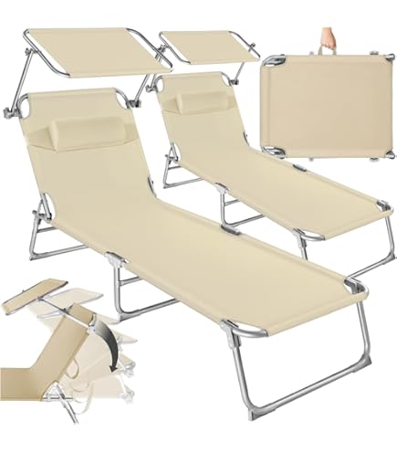 Lettino Pieghevole Da Spiaggia Con Parasole - Comodissimo! Alluminio, Textilene 720gr/m², Regolabile, Per Mare E Piscina - Foto 12