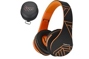 PowerLocus Bluetooth Over-Ear Headphones, Wireless Stereo Foldable Headphones Wireless and Wired Headsets with Built-in Mic, Micro SD/TF, FM for iPhone/Samsung/iPad/PC - Black/Orange