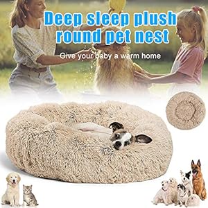 JIEHED Shag Plush Donut Cuddler Cats Bed Comfortable Calming Round Dog Puppy Mat Sleeping Nest for Deluxe Pet Bed for Cats and Small Medium Dogs, Soft Cushion Round or Oval Donut Nesting Cave Bed