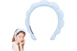 Puffy Makeup Headband Spa Headband for Women, Honeueuen Sponge & Terry Towel Cloth Fabric Versed Headbands for Skincare, Yoga, Face Washing, Makeup Removal, Shower and Facial Mask, Blue