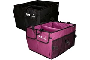PMK GRUPO - Organizador Maletero Coche | Caja almacenamiento gran capacidad plegable impermeable Coche, SUV, Camper - Pack 2 unidades Negro + Burdeos