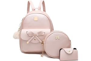I IHAYNER Girls Bowknot 3-Pieces Fahsion Leather Backpack Backpack Purse for Women Rucksack for Ladies Shoulder Bag