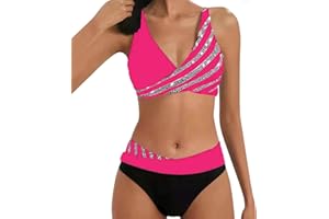 SHINEHUA Damen Bikini Set Wickeloptik Lace Up Bikini Set Neckholder Bikini Oberteil High Waist Wickel Bikinihose Tiefer V Ausschnitt Sportlich Zweiteiliger Strandbikini