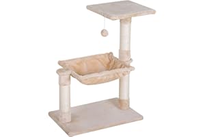 PawHut Árbol Rascador para Gatos Centro de Actividad Plataforma Caseta Postes de Sisal Hamaca Bola 50x36x70 cm Beige