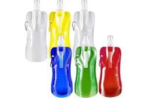 Gukasxi 6pcs Foldable Water Pouch Foldable Sports Bottle Bag Plastic Water Bag with Clip Reusable Drink Pouches Bags for Sport Camping Hiking Travel Water Carrier 500ml