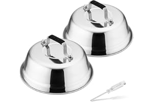 HaWare Cheese Melting Dome, 2 Pcs 9 inch Basting Cover with Heat-Proof Handle, Stainless Steel Burger Bell for Flat Top Griddle- BBQ/Camping/Indoor/Outdoor, 23 x 8.5 cm, Dishwasher Safe