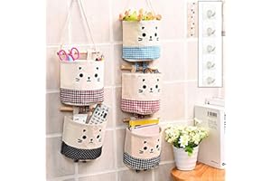Tinyuet Colgando Organizador, Tela Lino Bolsa de Almacenamiento Montada en La Pared, Pared Colgando Almacenamiento Bolso Linda Impermeable de 5 Piezas para Guardar Cosas