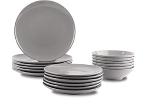 Amazon Basics 18-Piece Stoneware Dinnerware Set - Smokey Grey, Service for 6