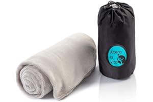 ALTERA LA VITA Couverture de voyage en polaire – chaude et douce – bien compressible avec sac – 150 x 130 cm – pour les voyages en avion, en train ou en voiture, pour l'extérieur ou le camping