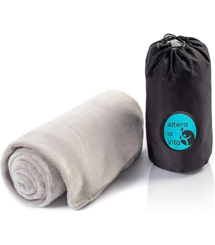 Litume Reisdeken, licht en ademend, 170,2 x 121,9 cm, zachte vliegtuig-vliegdeken voor reizigers, opvouwbaar, campingdeken met draagzak voor trein, camping, backpacking, kantoor, thuis (crèmebruin