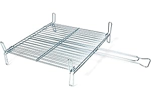 ACAN Griglia doppia in acciaio per barbecue 50 x 50 cm. Griglia portatile con gambe quadrate, arrosto di pesce, carne Ideale per giardino, campeggio, campeggio