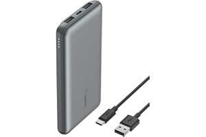 Belkin batería Externa portátil de 10000mAh, Cargador Externo USB-C con 1 Puerto USB-C y 2 Puertos USB-A, Power Bank de 15 W, batería portátil para iPhone, Galaxy, Pixel, AirPods, iPad- Gris Espacial