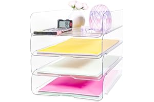 HMXLJJY Lot de 4 plateaux à courrier empilables pour bureau, organiseur de fichiers transparent pour fichiers, iPad, lettres, fichiers de bureau A4, livres, notes, verticaux