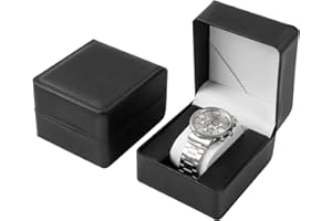 AfitLulu Uhrenbox Einzeln Uhren Aufbewahrungsbox mit Abnehmbaren Uhrenkissen für Damen und Herren, Uhrenkoffer PU-Leder Uhrenaufbewahrungsbox für Armbanduhren, Smartwatches, Armbänder (Schwarz)