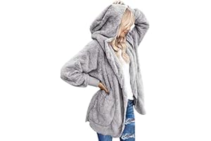 Beyove Hoodie Jacke Damen Teddyjacke Oversize Plüschjacke Langarm Teddy Mantel Herbstjacke Strickjacke Warm Cardigan Kapuzenjacke mit Taschen