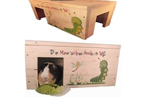 HXWEB PET Nagerhaus Natur Meerschweinchen Gehege Zubehör mit 2 Eingängen, Stabil, Holzlasur & Aufklappbar / 45x25x22cm