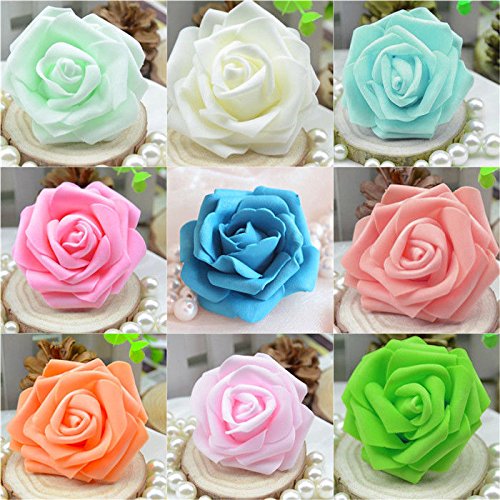 50x Foamrosen Schaumrosen Schaumköpfe Künstliche Blume Brautstrauß Party Hause Dekor Rosen Rosenköpfe – Weiss - 3