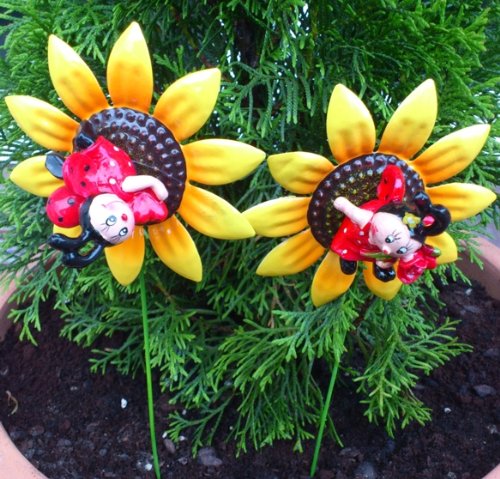 Gartenstecker 2er Set Marienkfer auf Sonnenblume Gartenstecker 2er Set Marienkfer auf Sonnenblume