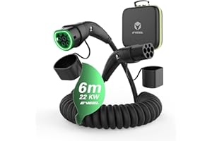 ‎EVEEL EVEEL Typ 2 Ladekabel 22kW Spiral 6M Ladekabel Typ 2 Spiralkabel 32A 3 Phasig | Ladekabel Elektroauto Typ 2 auf Typ 2 kompatibel mit Model 3/S/X/Y, ZOE, e-tron, Twingo, EQ, Ariya