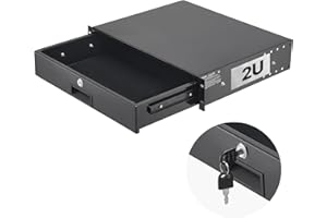 VEVOR Tiroir Rack 2U, Tiroir Rackable Verrouillable, Charge 22,68 kg, Profondeur 350 mm, avec Trous de Gestion Câble, Largeur de Montage 482 mm, pour Armoires de Serveur Équipement Réseau Audiovisuel